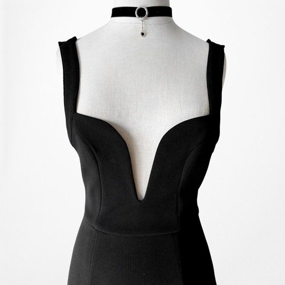 Black Plunging V-Neck Knit Side Slit Maxi Bodycon Prom Dress Size S - Picture 6 of 7